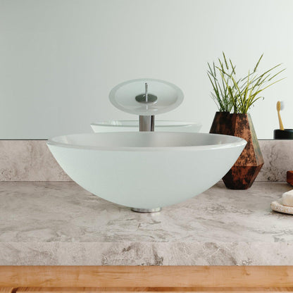 DeerValley Symmetry 17" Circular White Tempered Glass Bathroom Vessel Sink