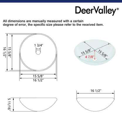 DeerValley Symmetry 17" Circular White Tempered Glass Bathroom Vessel Sink