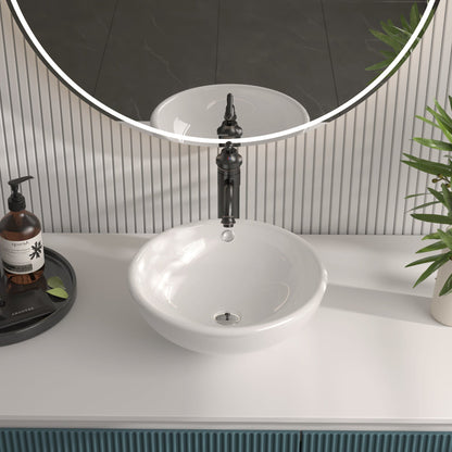 DeerValley Symmetry 17" Circular White Vessel Bathroom Sink With Overflow Hole