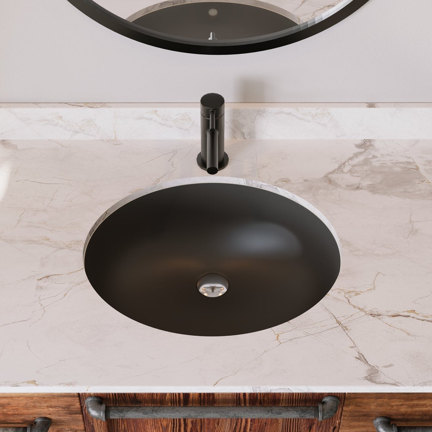 DeerValley Symmetry 18" Oval Black Undermount Bathroom Sink With Overflow Hole