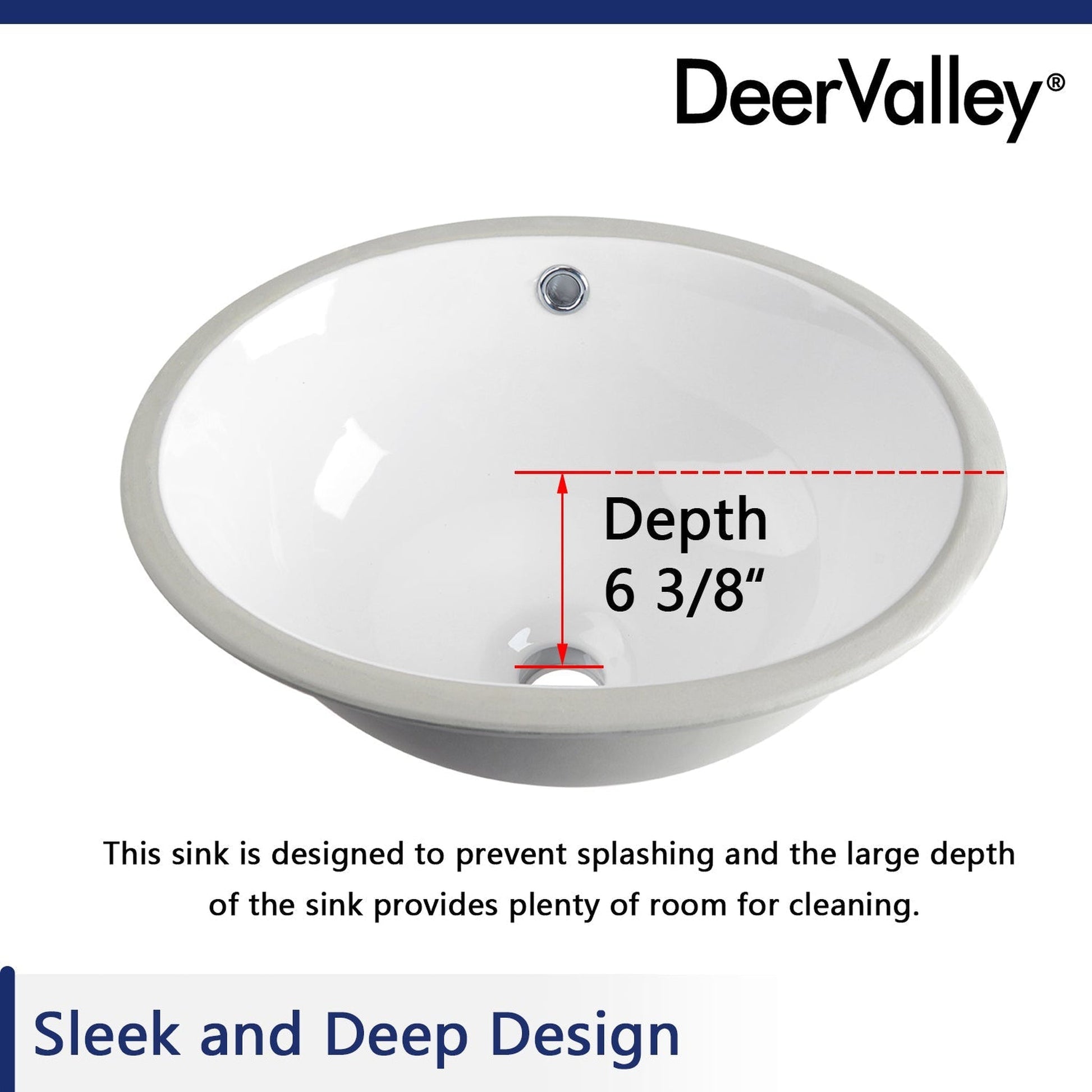 DeerValley Symmetry 18" x 15" Oval White Undermount Bathroom Sink With Overflow Hole