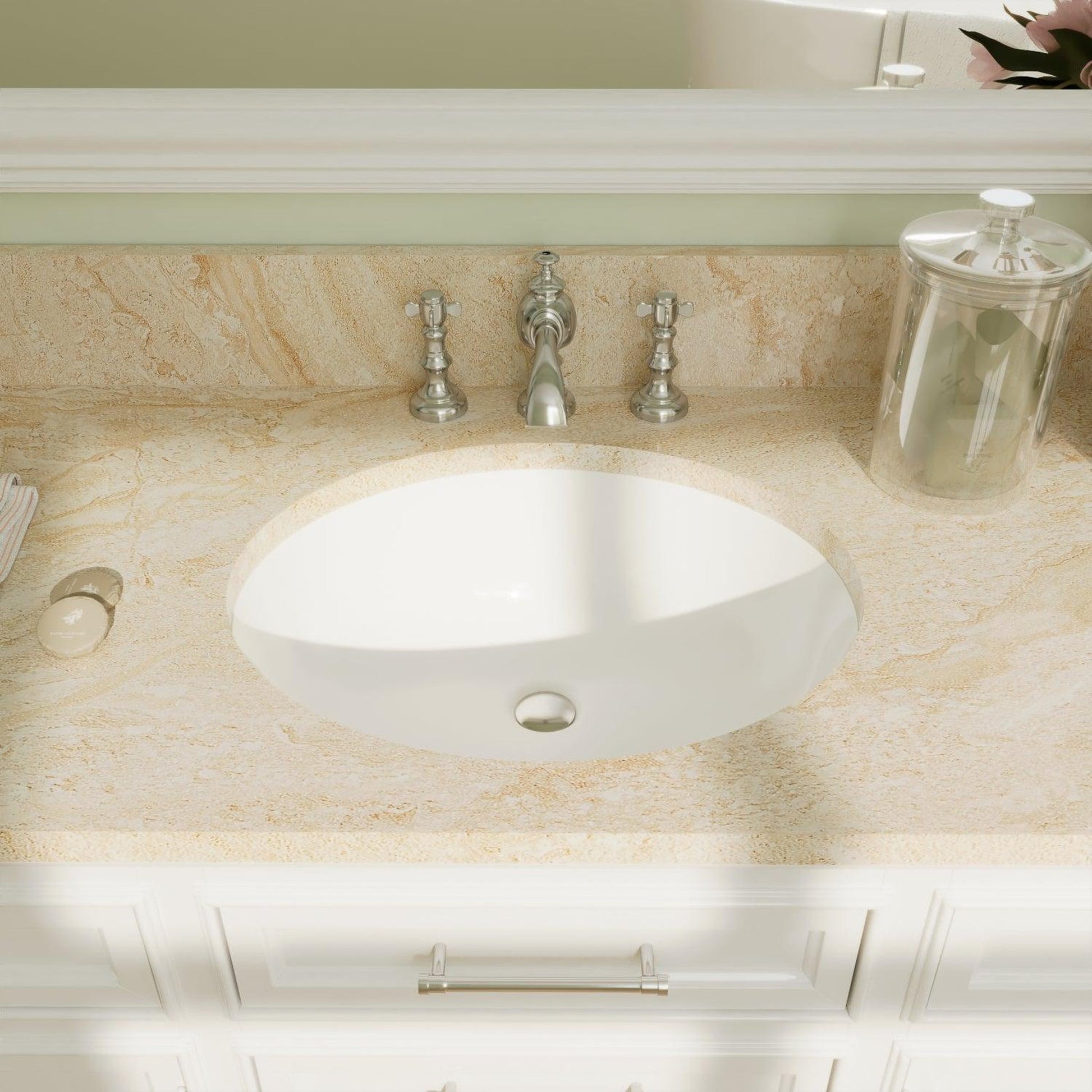 DeerValley Symmetry 18" x 15" Oval White Undermount Bathroom Sink With Overflow Hole