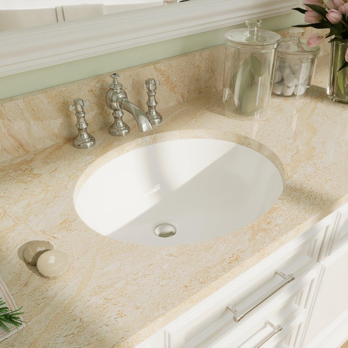 DeerValley Symmetry 18" x 15" Oval White Undermount Bathroom Sink With Overflow Hole