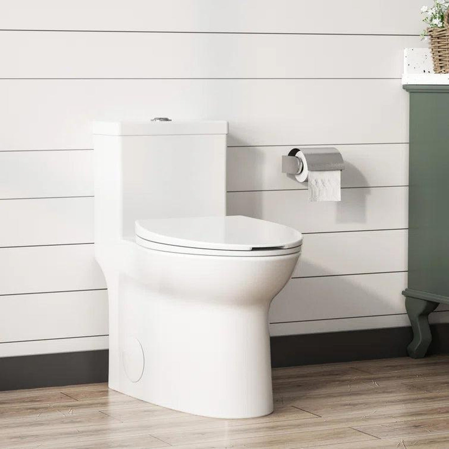 DeerValley Symmetry 1.1/1.6 GPF Dual Flush Elongated White Ceramic Comfort Height One-Piece Toilet With Soft Closing Seat