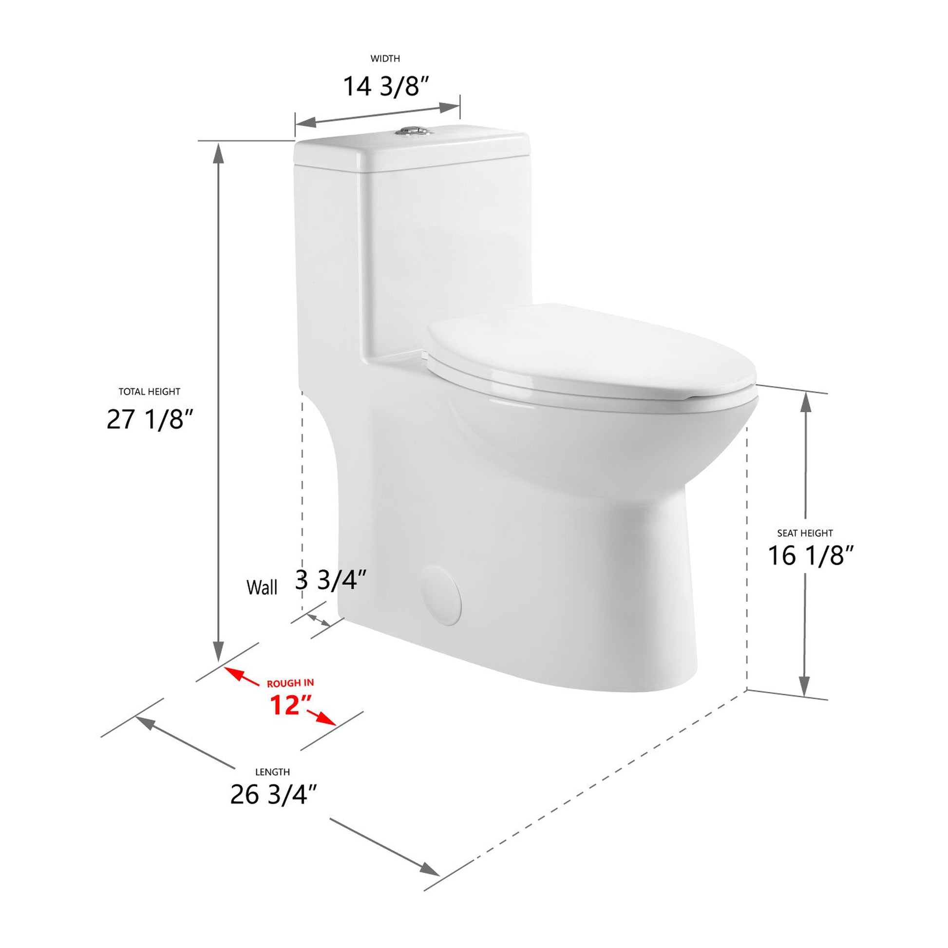 DeerValley Symmetry 1.1/1.6 GPF Dual Flush Elongated White Ceramic Comfort Height One-Piece Toilet With Soft Closing Seat