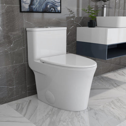 DeerValley Symmetry 1.28 GPF Water Efficient Ceramic Easy-to-Clean Elongated One-Piece Mid-Size Toilet With Soft Closing Seat