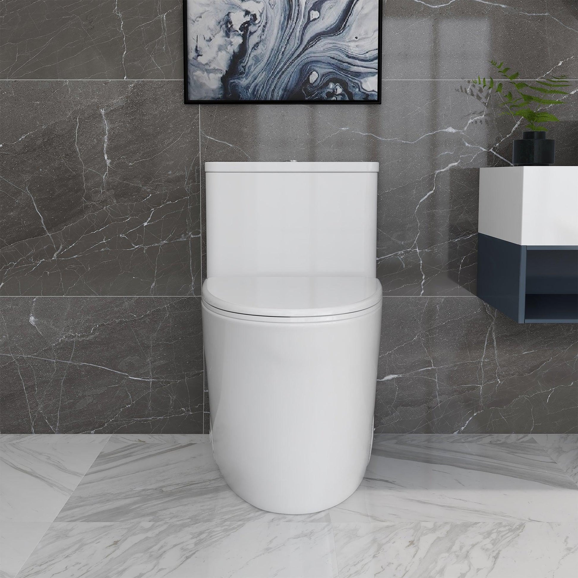 DeerValley Symmetry 1.28 GPF Water Efficient Ceramic Easy-to-Clean Elongated One-Piece Mid-Size Toilet With Soft Closing Seat