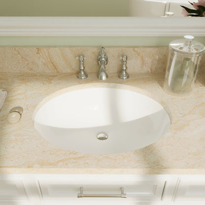 DeerValley Symmetry 20" x 16" Oval White Undermount Bathroom Sink With Overflow Hole