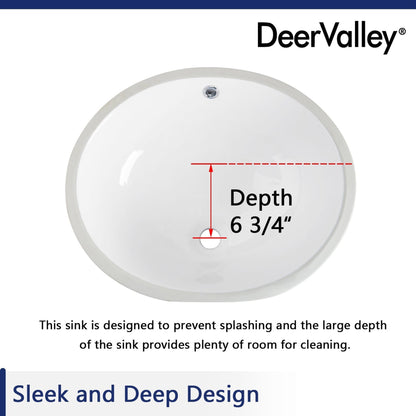 DeerValley Symmetry 20" x 16" Oval White Undermount Bathroom Sink With Overflow Hole