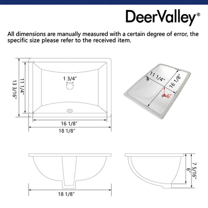 DeerValley Ursa 18" x 13" Rectangular Bone Undermount Bathroom Sink With Overflow Hole