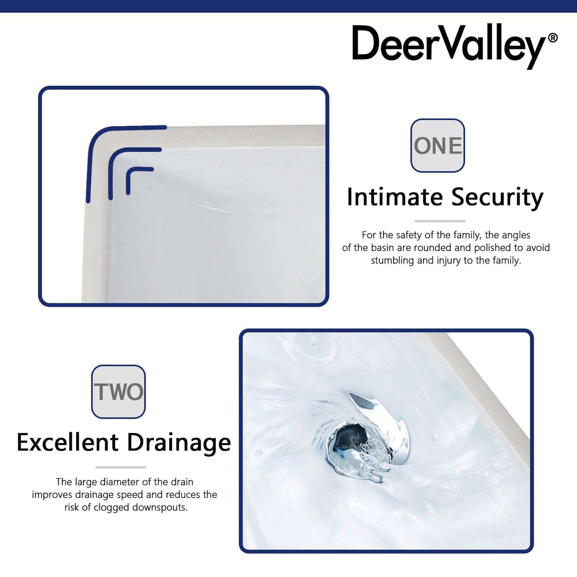 DeerValley Ursa 18" x 13" Rectangular White Undermount Bathroom Sink With Overflow Hole