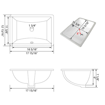 DeerValley Ursa 18" x 13" Rectangular White Undermount Bathroom Sink With Overflow Hole