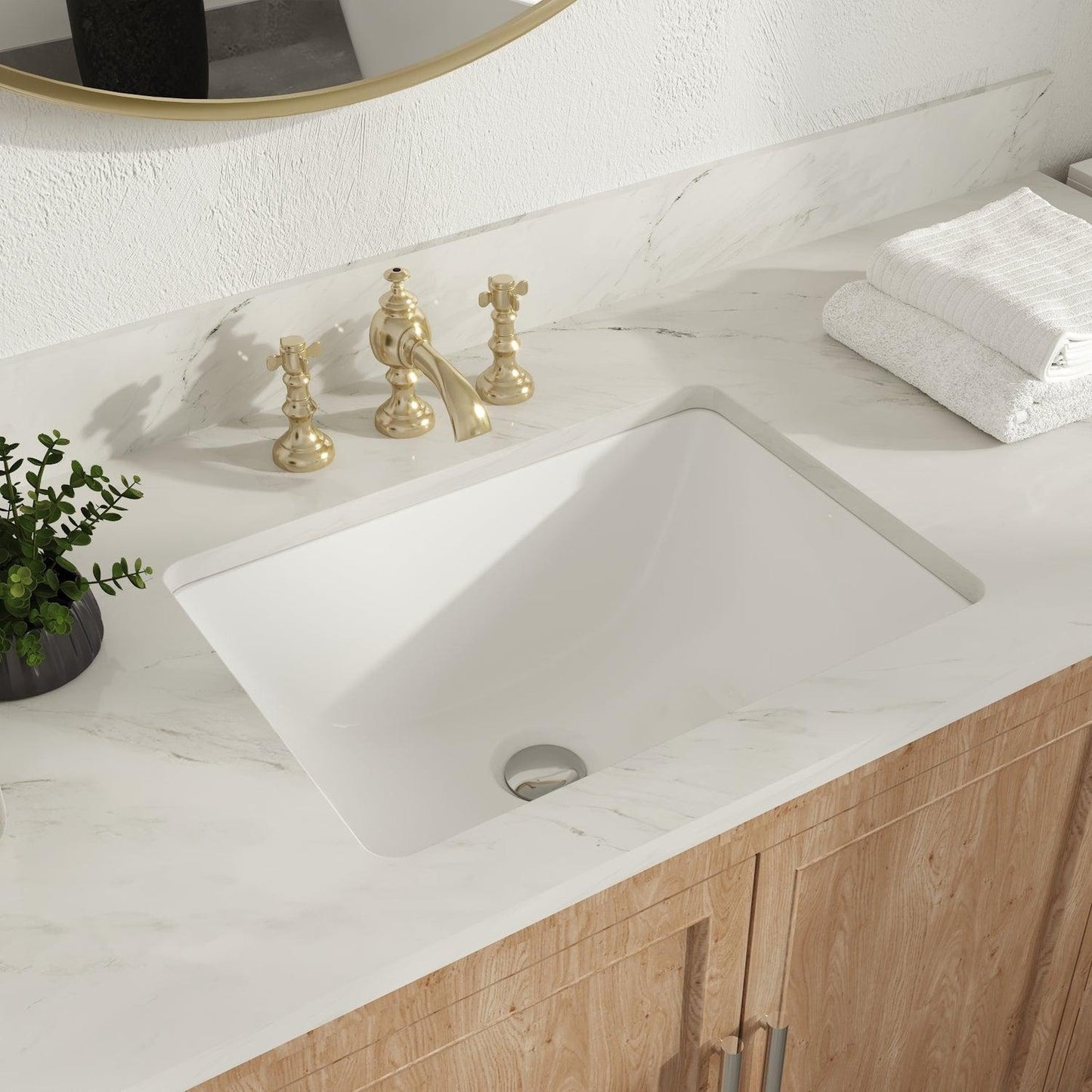 DeerValley Ursa 18" x 13" Rectangular White Undermount Bathroom Sink With Overflow Hole