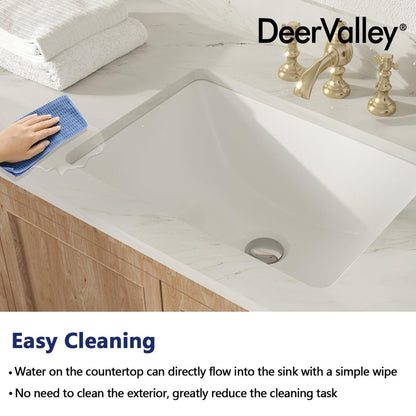 DeerValley Ursa 18" x 13" Rectangular White Undermount Bathroom Sink With Overflow Hole