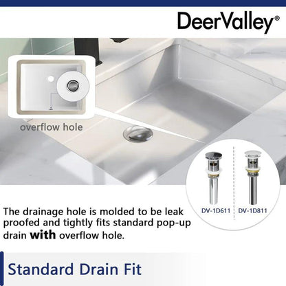 DeerValley Ursa 21" x 15" Rectangular White Undermount Bathroom Sink With Overflow Hole