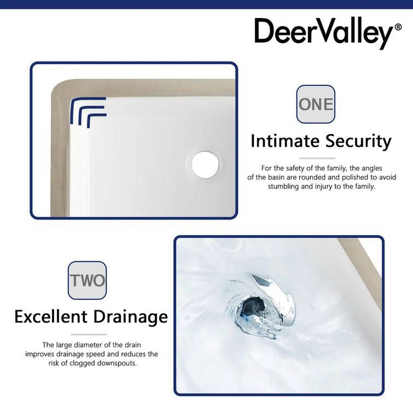 DeerValley Ursa 21" x 15" Rectangular White Undermount Bathroom Sink With Overflow Hole