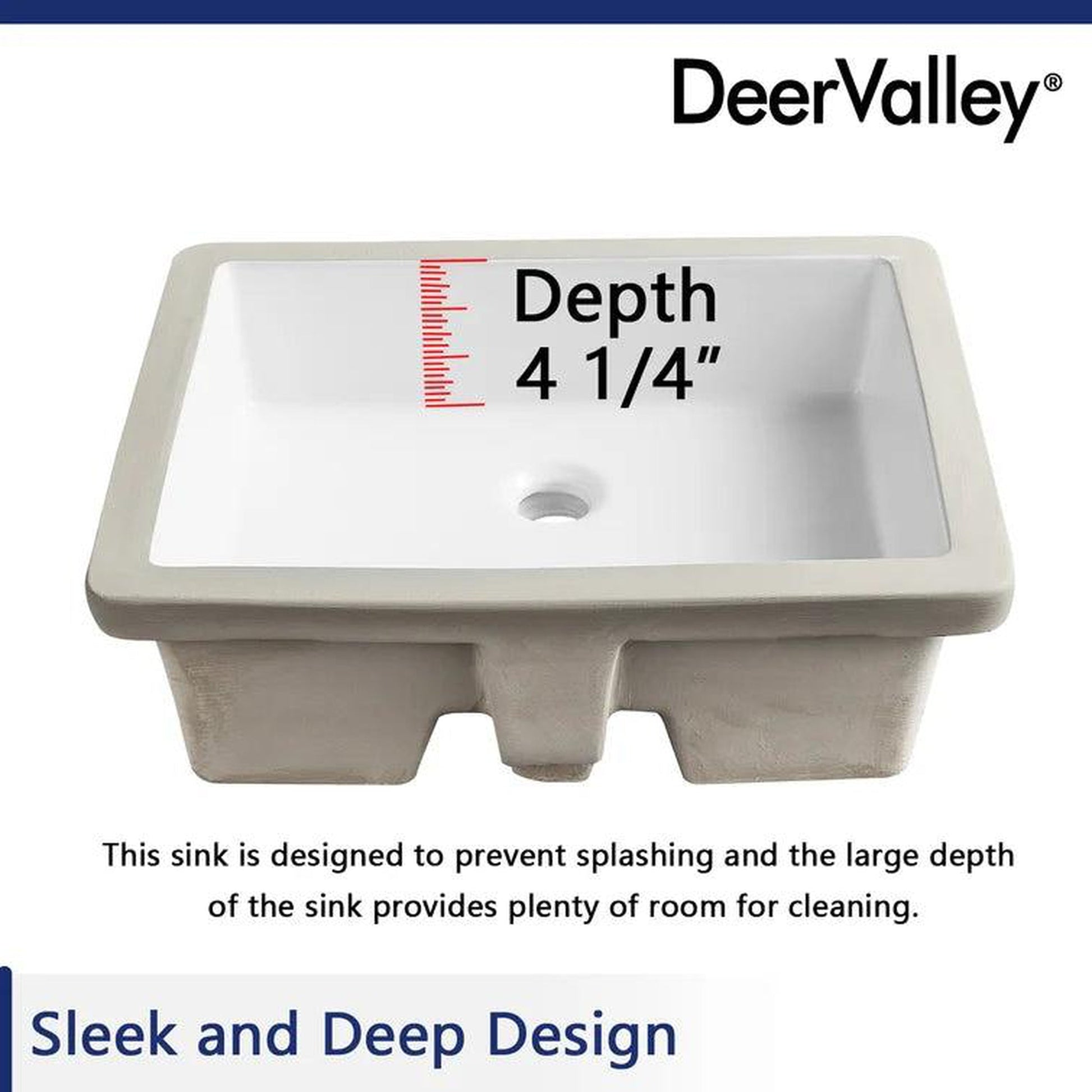 DeerValley Ursa 21" x 15" Rectangular White Undermount Bathroom Sink With Overflow Hole