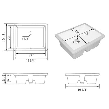 DeerValley Ursa 21" x 15" Rectangular White Undermount Bathroom Sink With Overflow Hole