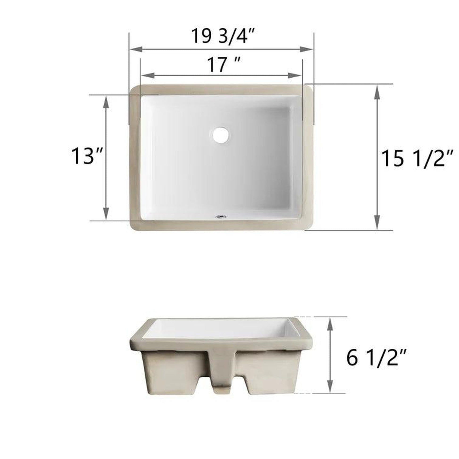 DeerValley Ursa 21" x 15" Rectangular White Undermount Bathroom Sink With Overflow Hole