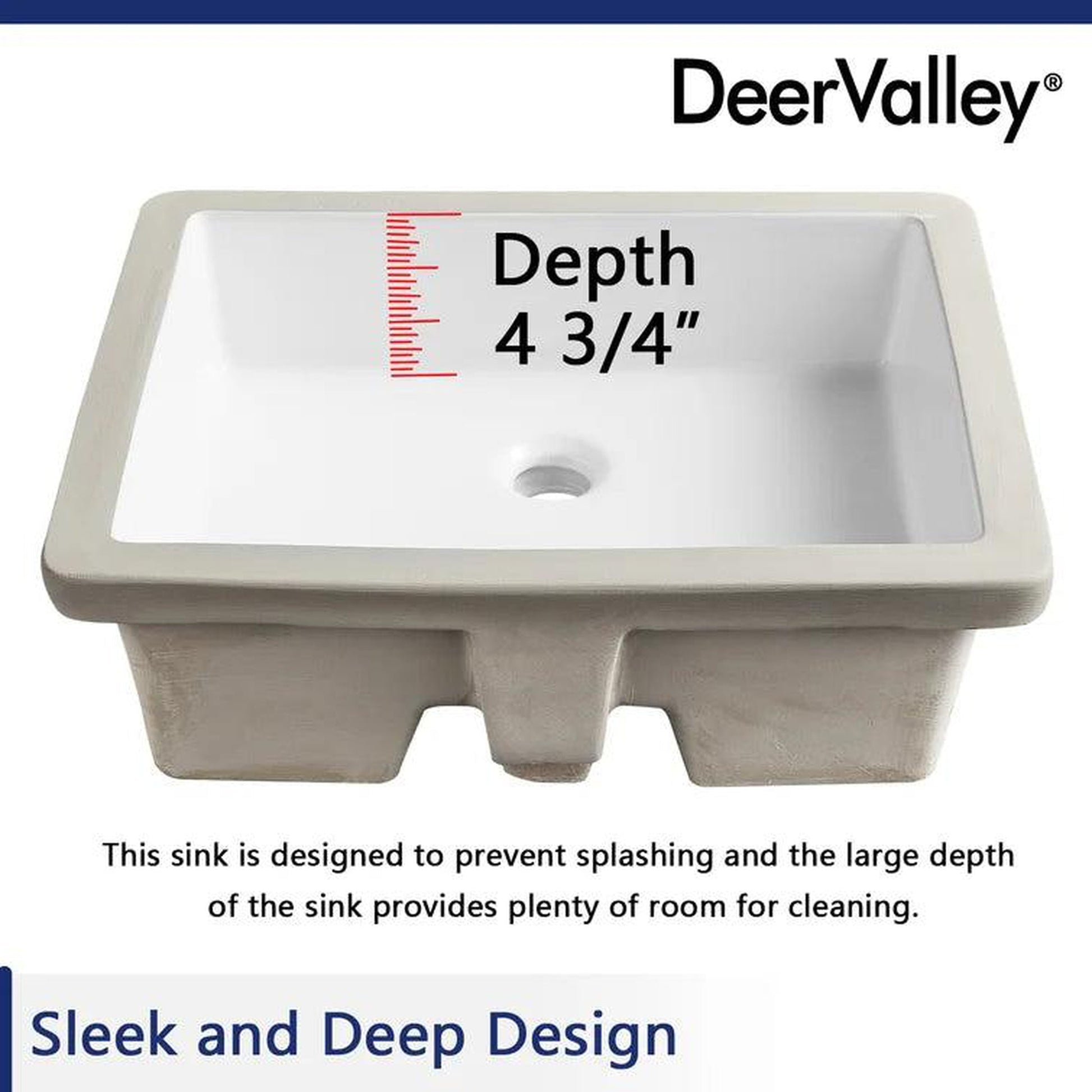 DeerValley Ursa 22" x 16" Rectangular White Undermount Bathroom Sink With Overflow Hole