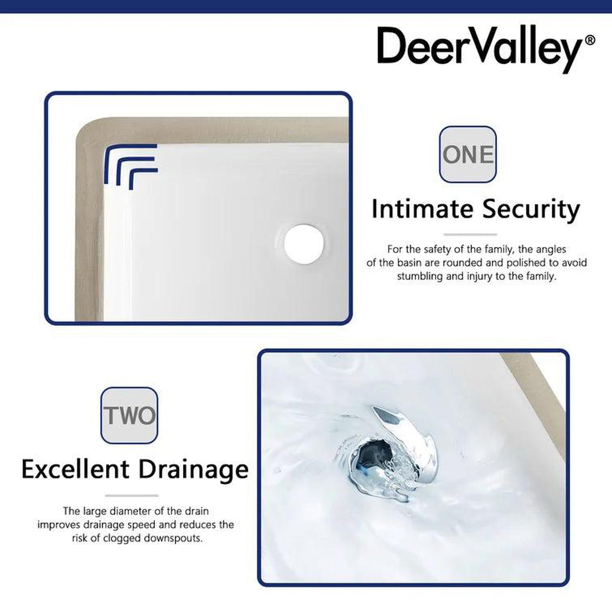 DeerValley Ursa 22" x 16" Rectangular White Undermount Bathroom Sink With Overflow Hole