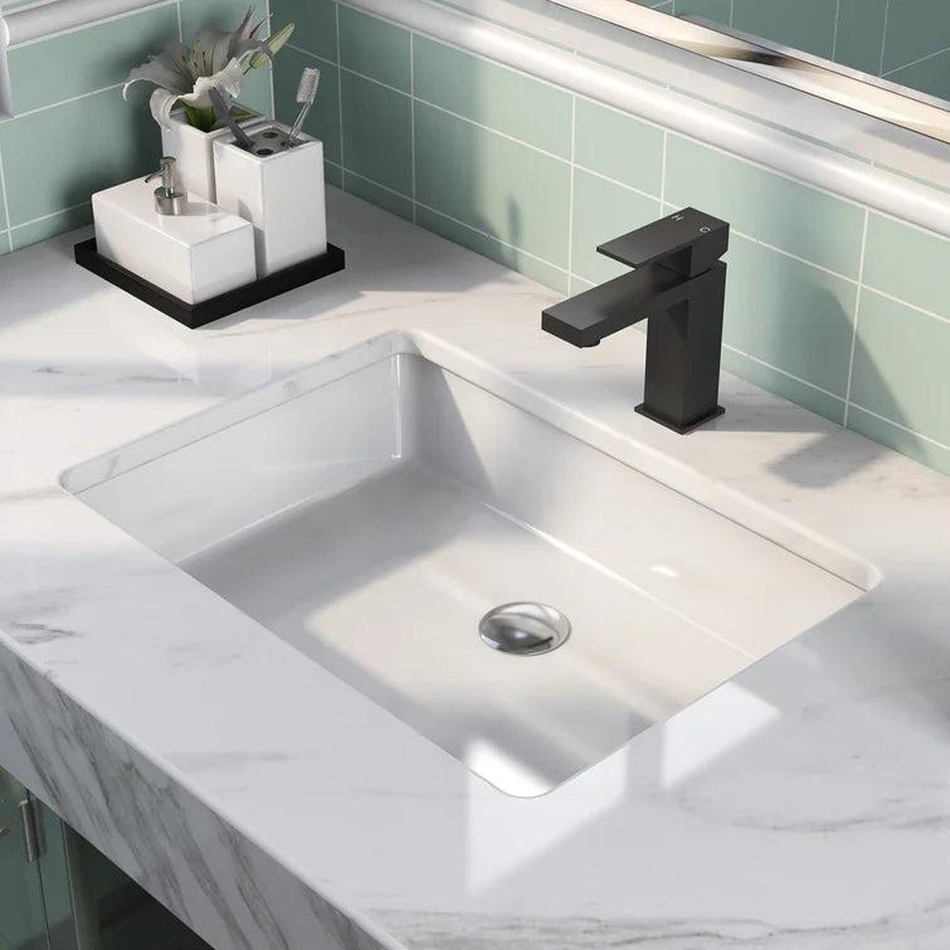 DeerValley Ursa 22" x 16" Rectangular White Undermount Bathroom Sink With Overflow Hole