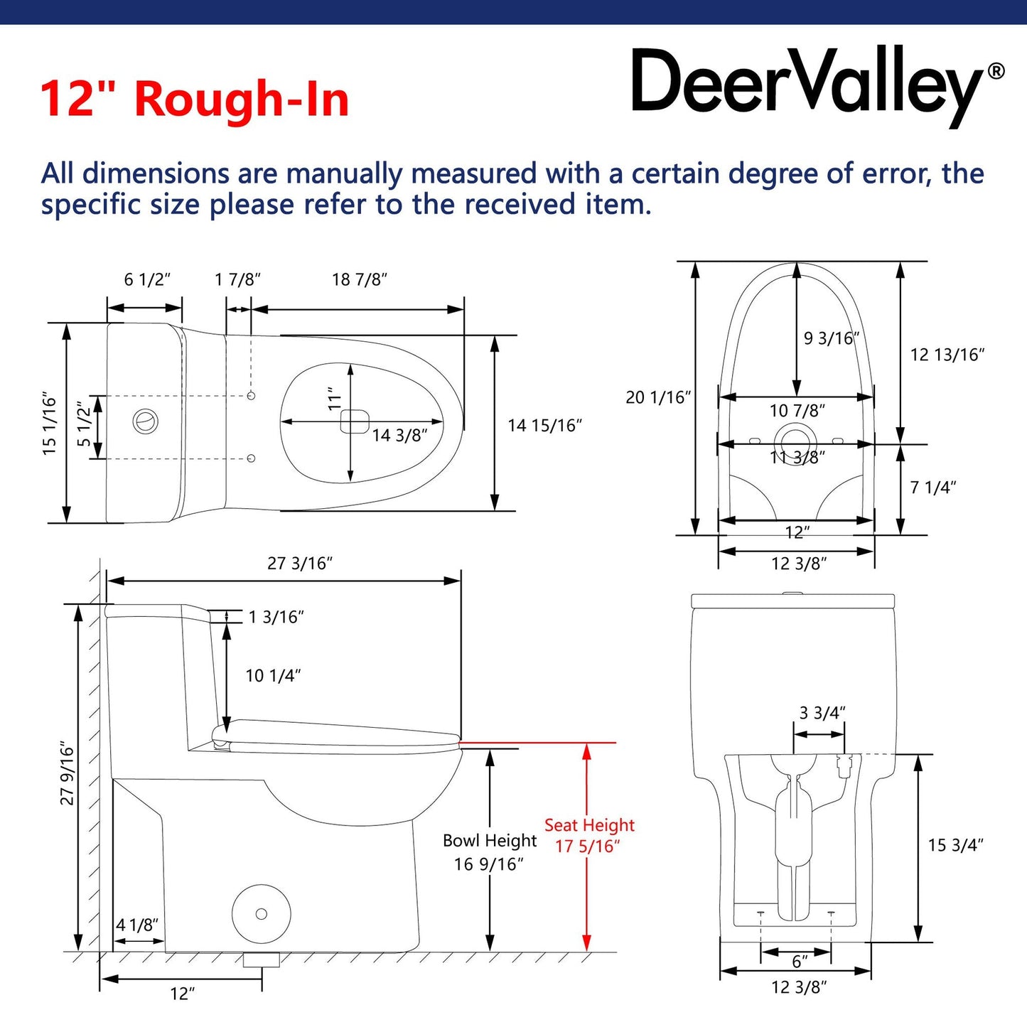 DeerValley Ursa Dual-Flush Full-Size Elongated White One-Piece Toilet With Soft Closing Seat