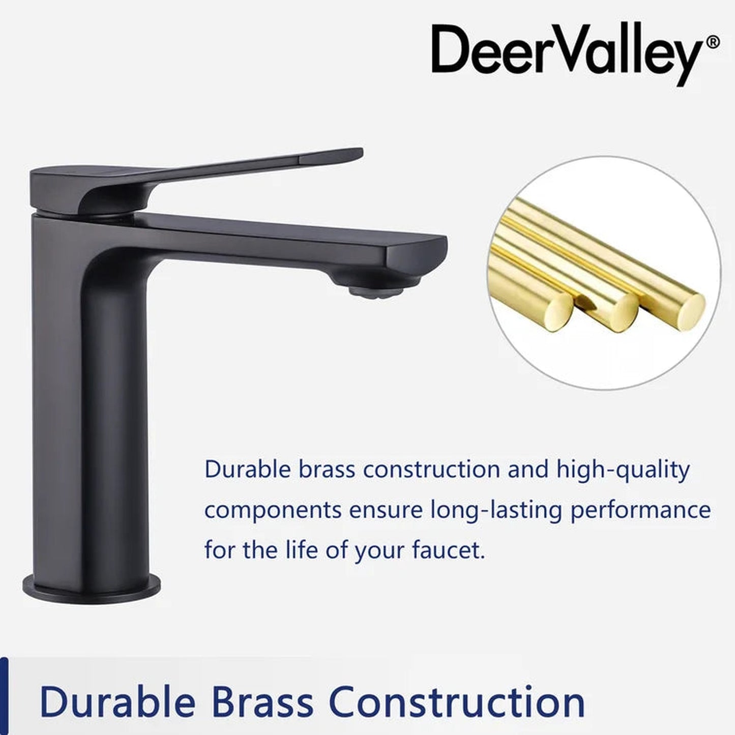DeerValley Ursa Matte Black Brass Rust Resistant Single Hole Bathroom Faucet