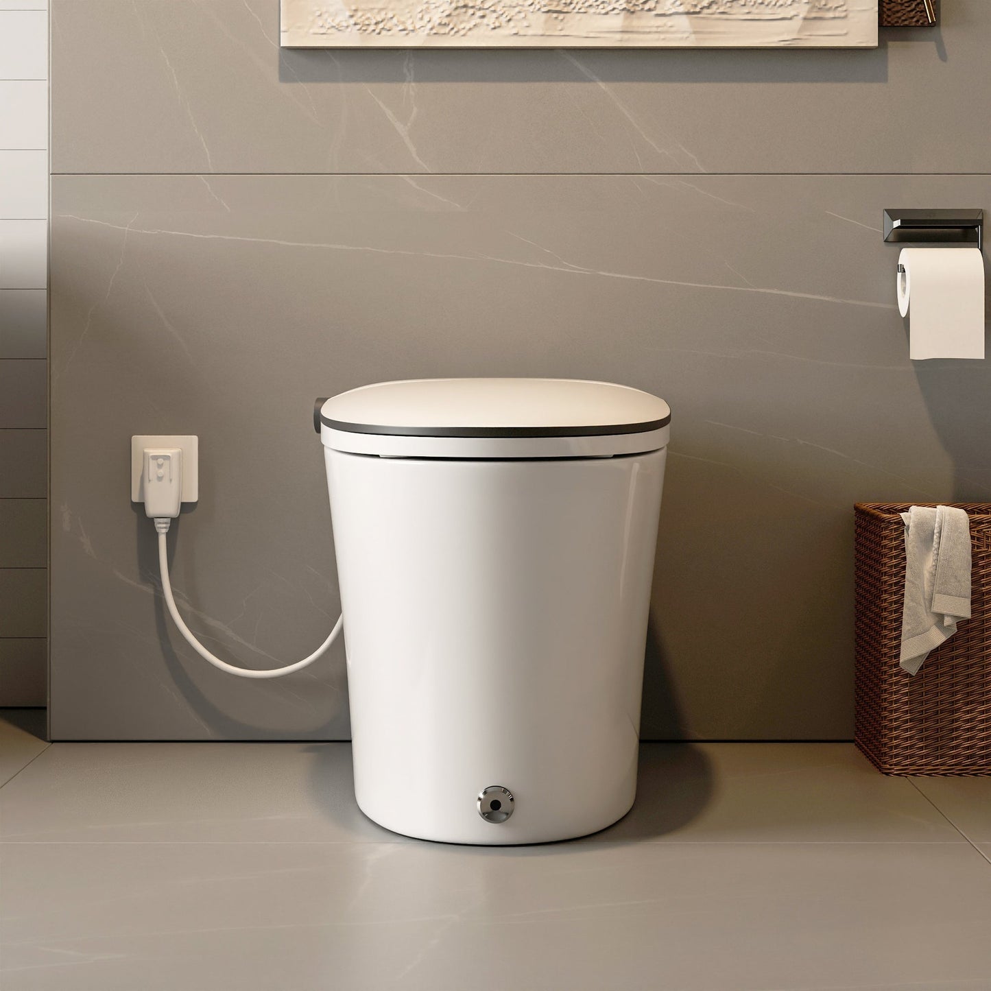 DeerValley White Smart Bidet Toilet Heated Seat With Quiet-Closed, Sensor Auto, Warm Wash, Night Light, Foot Kick & Blackout Flush