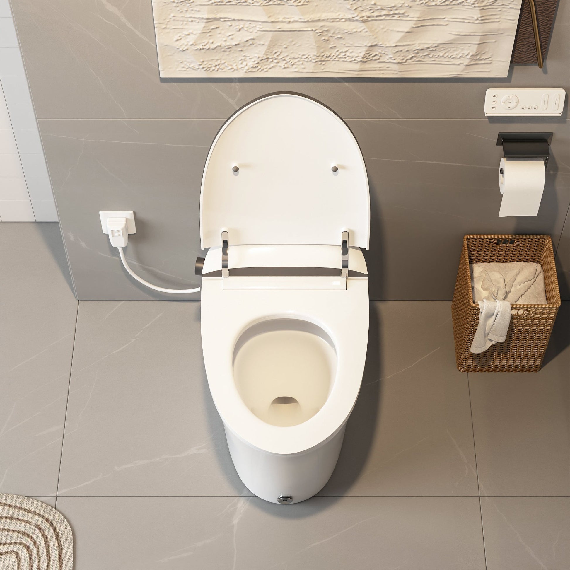 DeerValley White Smart Bidet Toilet Heated Seat With Quiet-Closed, Sensor Auto, Warm Wash, Night Light, Foot Kick & Blackout Flush