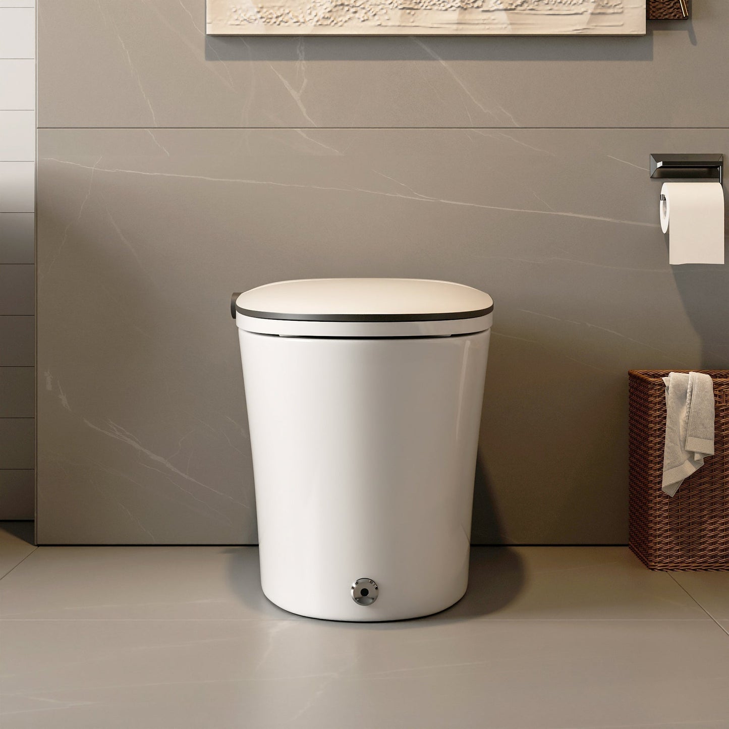 DeerValley White Smart Bidet Toilet Heated Seat With Quiet-Closed, Sensor Auto, Warm Wash, Night Light, Foot Kick & Blackout Flush