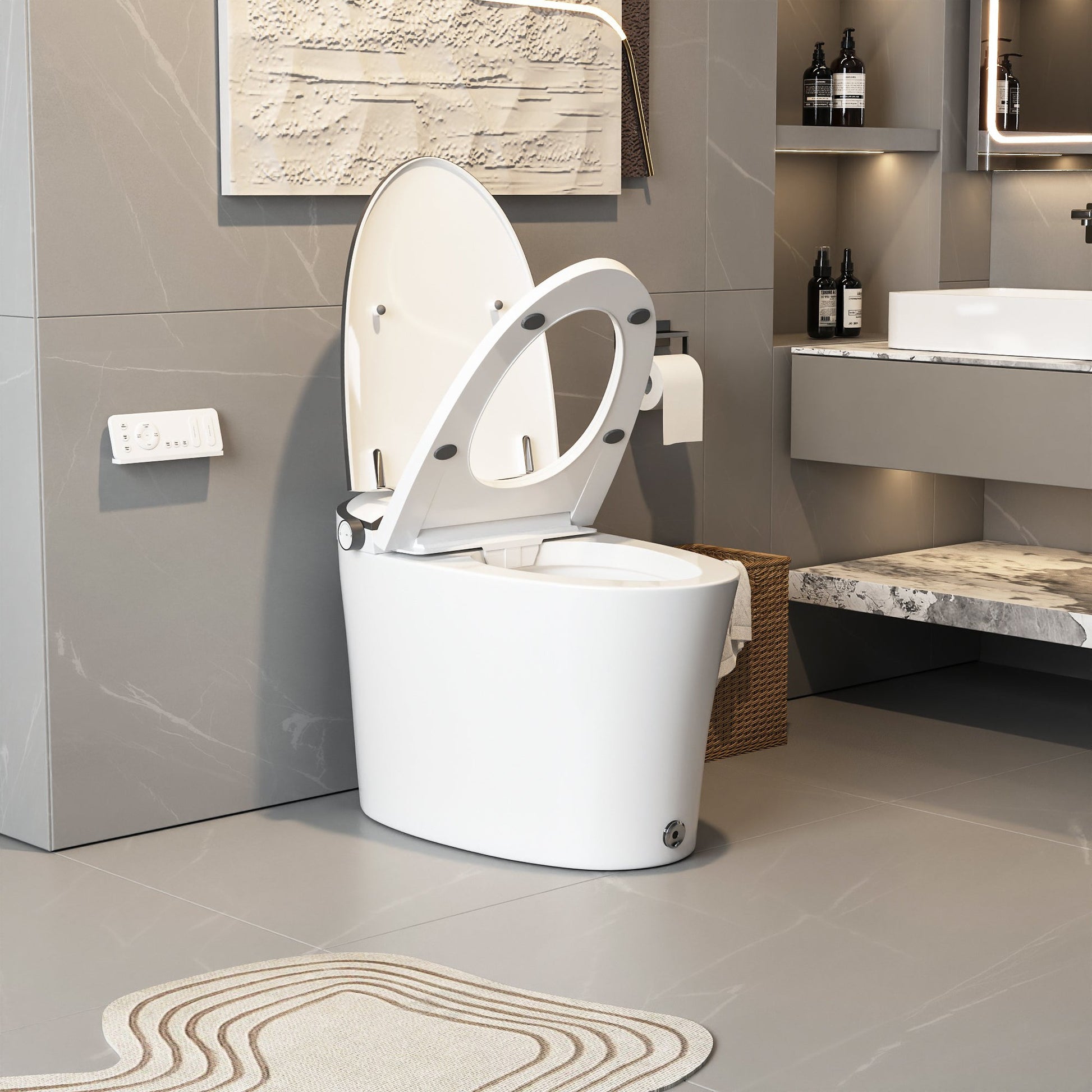 DeerValley White Smart Bidet Toilet Heated Seat With Quiet-Closed, Sensor Auto, Warm Wash, Night Light, Foot Kick & Blackout Flush