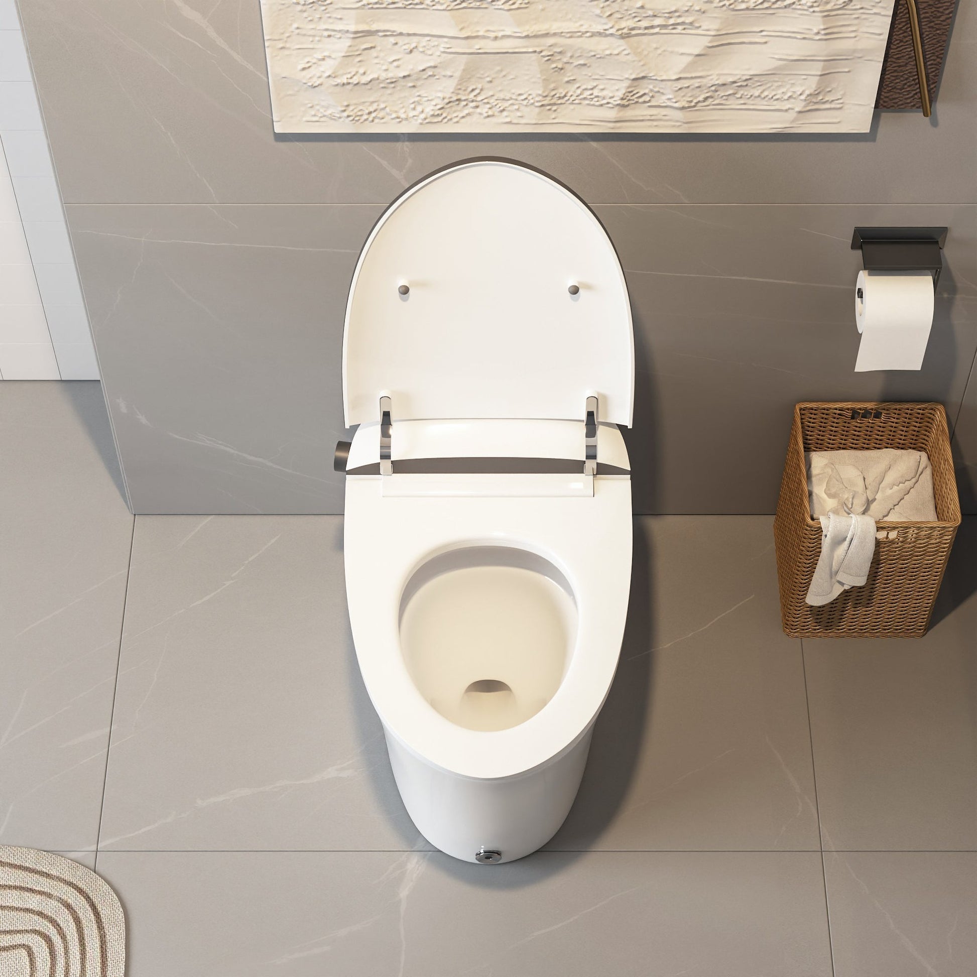 DeerValley White Smart Bidet Toilet Heated Seat With Quiet-Closed, Sensor Auto, Warm Wash, Night Light, Foot Kick & Blackout Flush