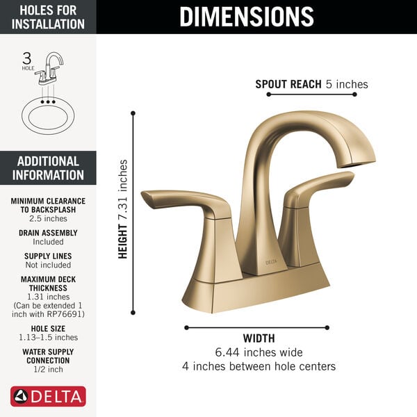Delta Lacey™ 25895LF-CZ Two Handle Centerset Champagne Bronze Bathroom Faucet