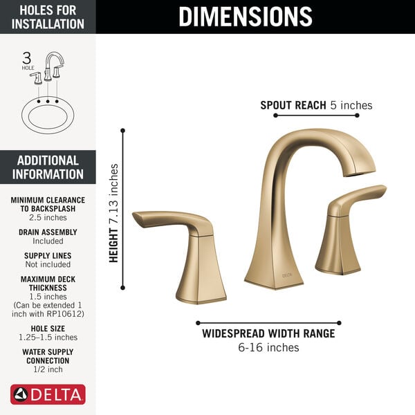 Delta Lacey™ 35895LF-CZ Two Handle Widespread Champagne Bronze Bathroom Faucet