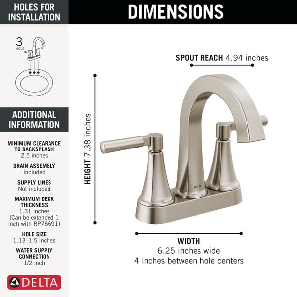 Delta Lorna™ 25839LF-SP Two Handle Centerset Spotshield Brushed Nickel Bathroom Faucet