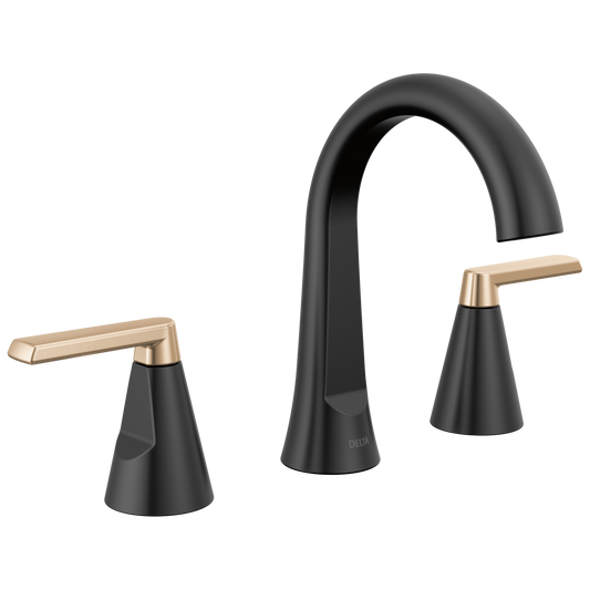 Delta Sparrow Two Handle Widespread Matte Black and Champagne Bronze Faucet