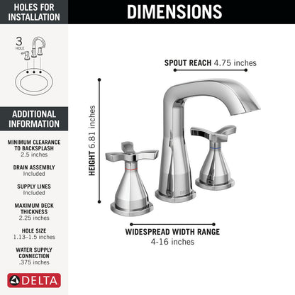 Delta Stryke® 357766-PR-MPU-DST Two Handle Lumicoat® Chrome Widespread Faucet