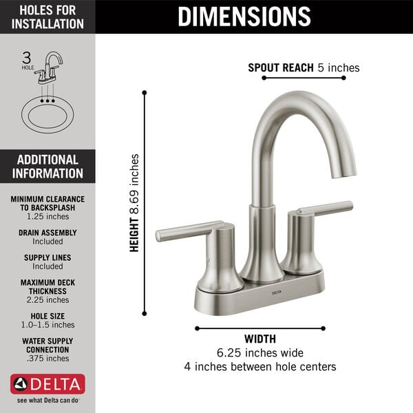 Delta Trinsic® 2559-SSMPU-DST Two Handle Centerset Stainless Steel Bathroom Faucet