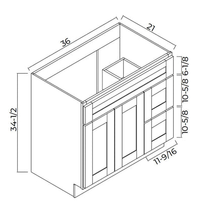 Domain Cabinets 3621D(R)-SWS-NG Supreme 36" x 35" With 2 Doors and 2 Drawers White Wooden Vanity Right Sink Cabinet