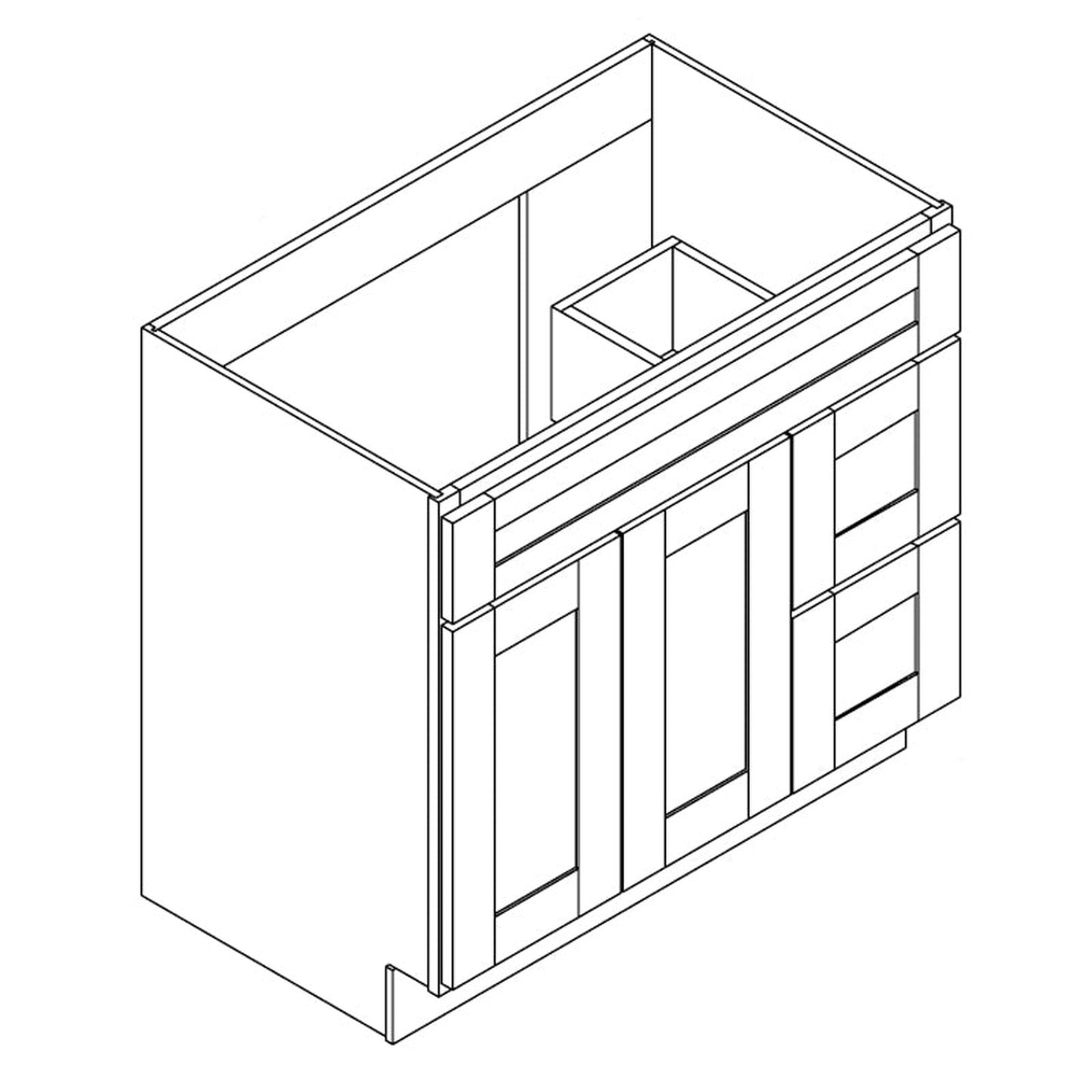 Domain Cabinets 3621D(R)-SWS-NG Supreme 36" x 35" With 2 Doors and 2 Drawers White Wooden Vanity Right Sink Cabinet