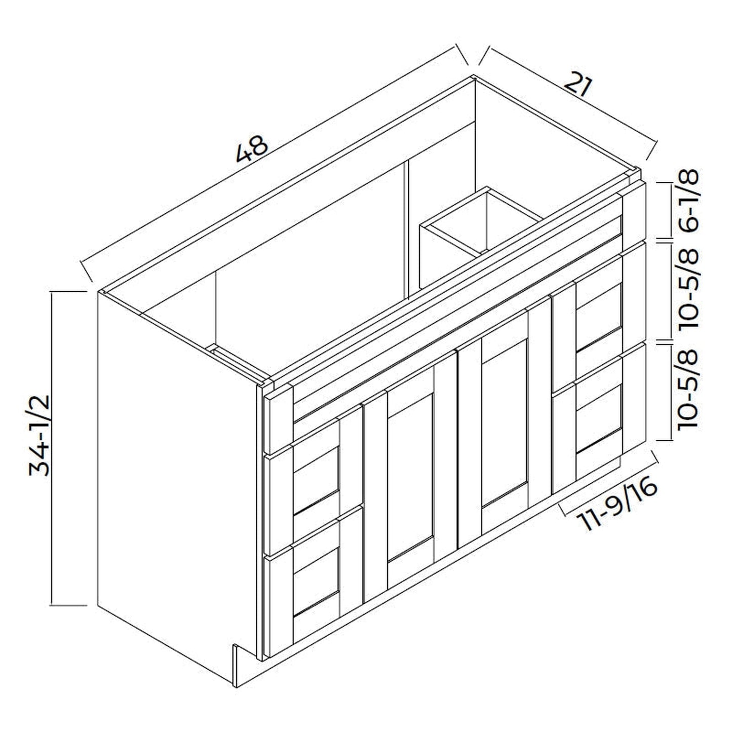 Domain Cabinets 6021D-VAS-NG Havana 60" x 35" With 2 Doors and 4 Drawers Ash Wooden Vanity Single Sink Base Cabinet