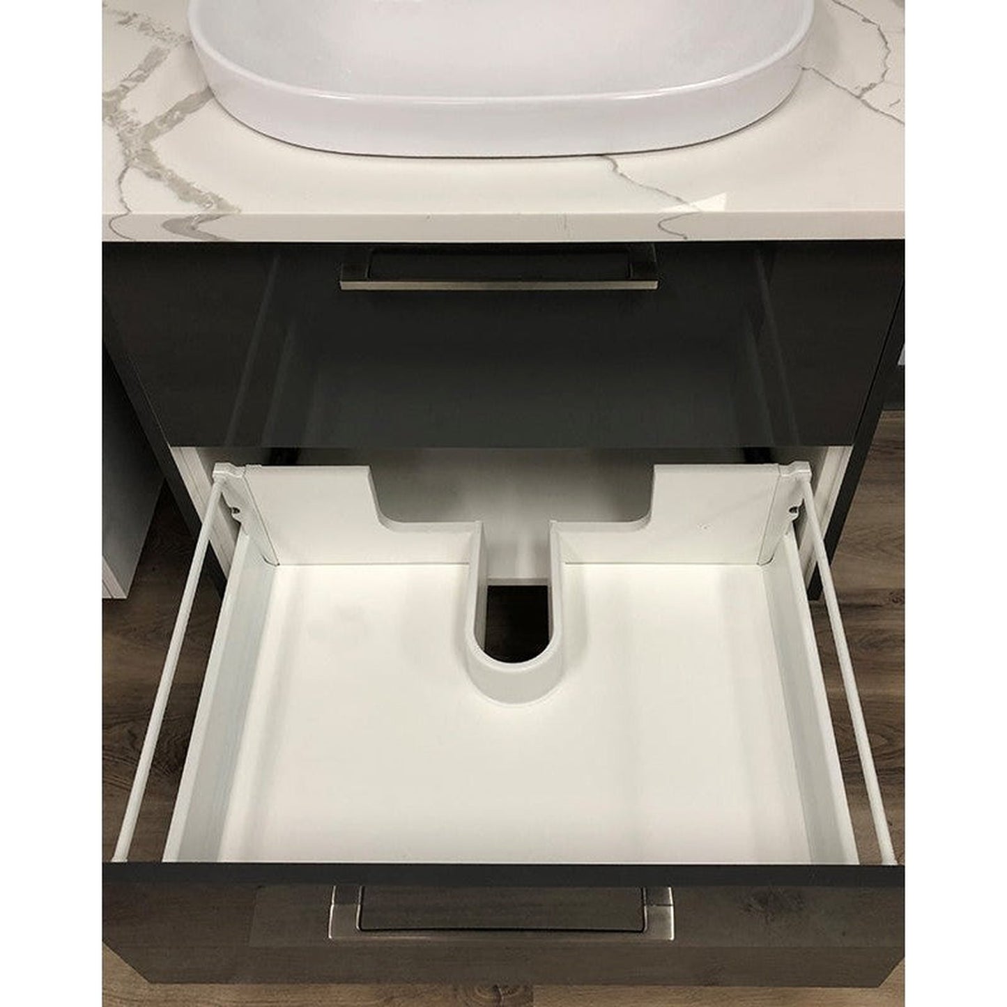 Domain Cabinets FVD24-2-DWS-UN Dark Wood Slab 24" x 24" With 2 U Shaped Drawers Black Wooden Vanity Floating Sink Drawer Cabinet