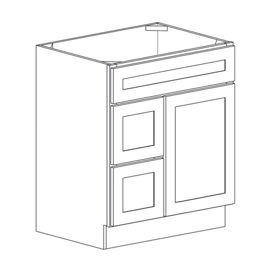 Domain Cabinets V3021DR-AIW-SD Alton 30" x 35" With 1 Door and 2 Right Drawers Ivory White Wooden Vanity Sink Base Cabinet