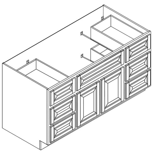 Domain Cabinets VSD5421-AMO-BK American 54" x 33" With 2 Doors and 6 Drawers Oak Wooden Vanity Base Cabinet