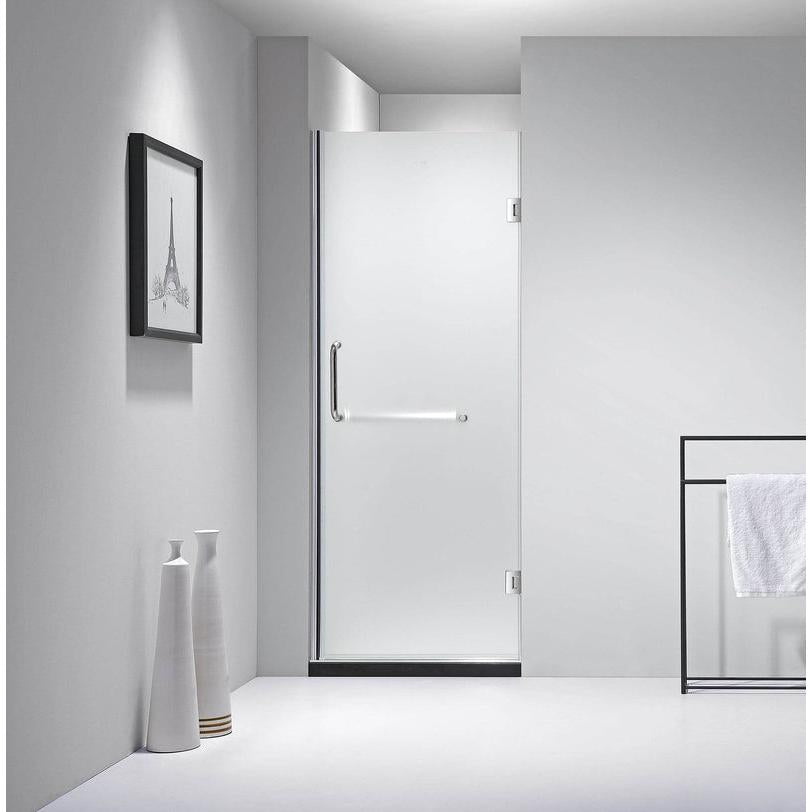 DreamWerks 30" x 79" Frameless Hinged Shower Door Frosted Class in Stainless Steel With Handle