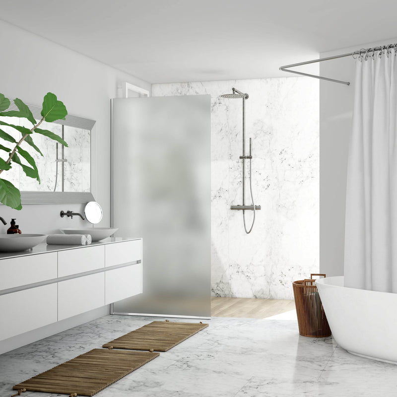 DreamWerks 35" x 79" Frameless Fixed Shower Door in Chrome - Frosted Glass / Left