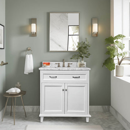 DreamWerks 30" x 35" x 22" White Vanity With Solid Wood and Carrara Marble Top