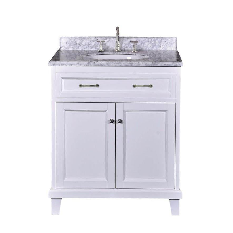 DreamWerks 30" x 35" x 22" White Vanity With Solid Wood and Carrara Marble Top