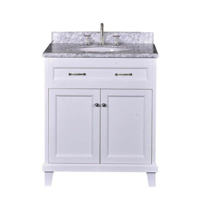 DreamWerks 30" x 35" x 22" White Vanity With Solid Wood and Carrara Marble Top